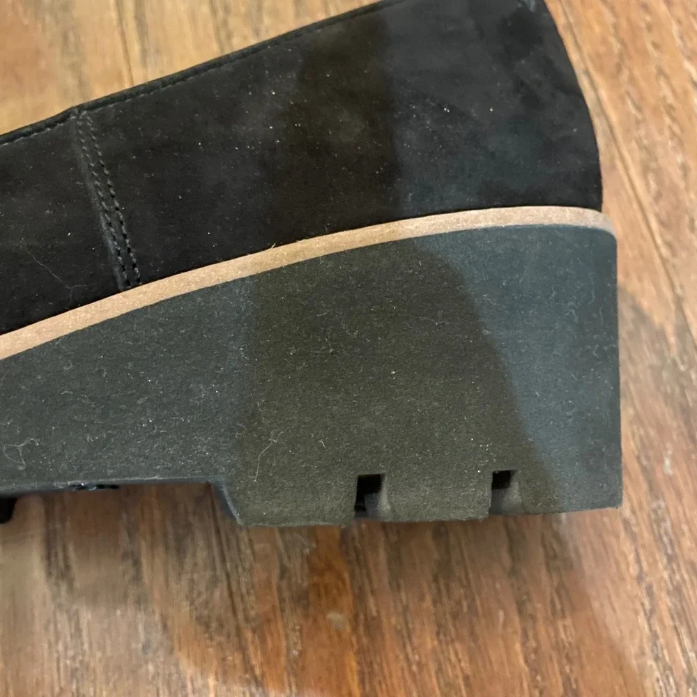 Vionic Willa Wedge Loafers Womens Black Suede Platform Lug Sole Shoes Size 8